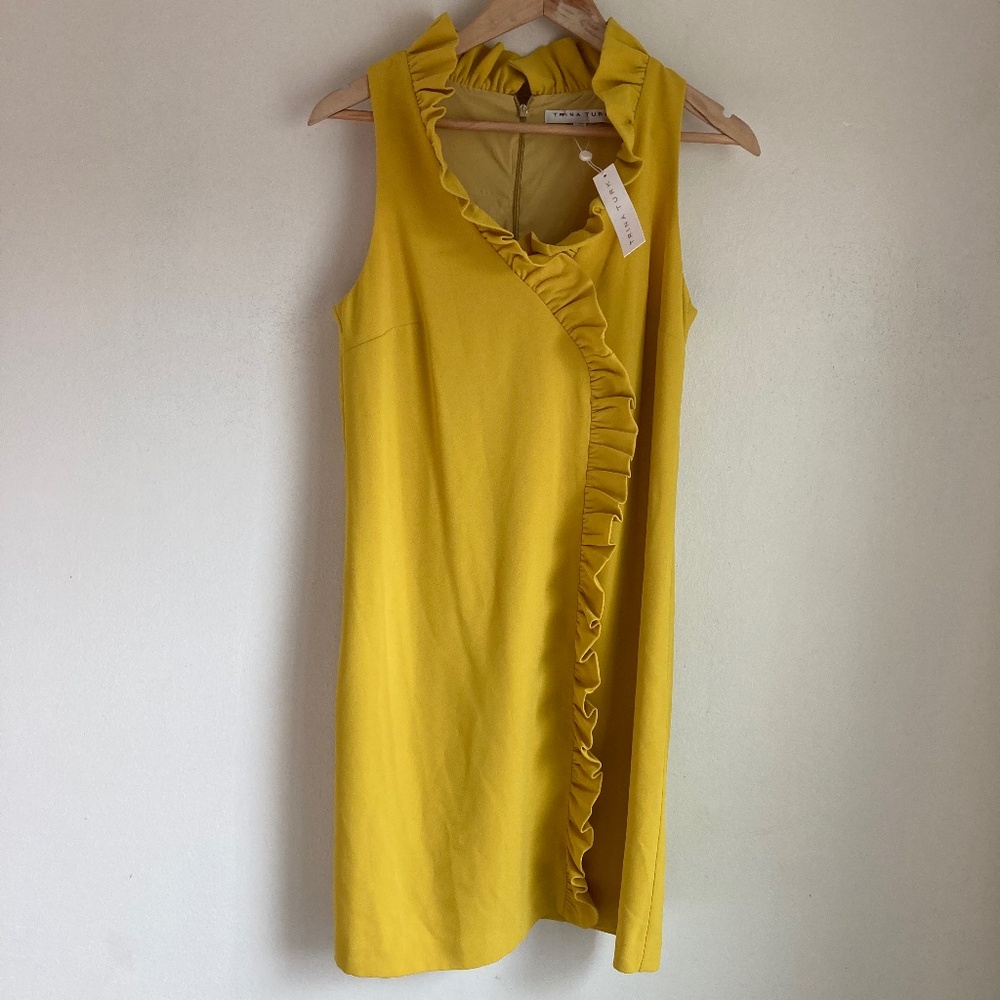 Trina Turk Yellow Ruffle-Trim Midi Dress